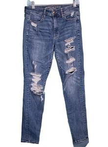 American Eagle Jeans Hi Rise Jegging Sz 6 SHORT Ripped Distressed Super StretchX - Picture 1 of 19