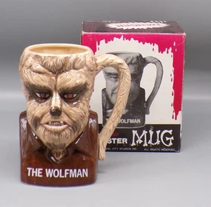 1981 vintage ERNELI Universal Monsters WOLFMAN MUG ceramic cup w/ BOX Tankard - Picture 1 of 10