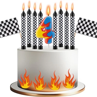 15 Piezas Coches de Carreras Temáticos Cumpleaños Número Velas Camión Rueda Vela Negro y... Foto 1 de 4