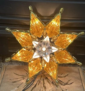1993 Bob Ho Plastic Lighted Christmas Tree Topper 2 Sided Orange & Gold 7.5" - Picture 1 of 9