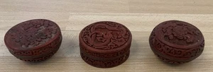 Chinese Antique Cinnabar Lacquered Carved Circular Boxes 19 Century ~ 3 No. - Picture 1 of 15