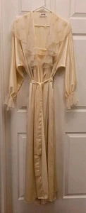 VTG Miss Dior Cream Nightgown Robe Peignoir Set Sheer Polka Dot Trim M - Picture 1 of 10