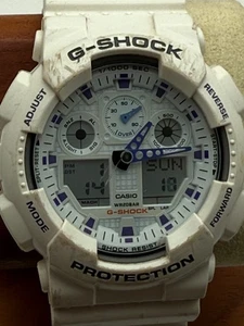 Casio G-Shock GA-100-7A White 51mm Watch Ana-Digi Quartz Very Good New Battery - Picture 1 of 9