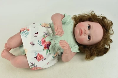 Reborn Baby Puppe braun lockiges Haar Baby Mädchen 20 Zoll realistisch weiches Vinyl  - Bild 1 von 4