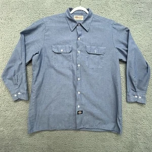 VTG Dickies Shirt Men 17.5 34/35 Button Blue Chambray Workwear Pocket Made USA - Picture 1 of 11