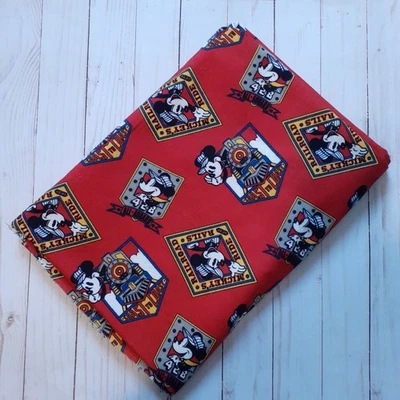 Vintage Cranston Mickey's Railroad Cotton Flannel Fabric Red 1 2/3 yards - Image 1 of 4
