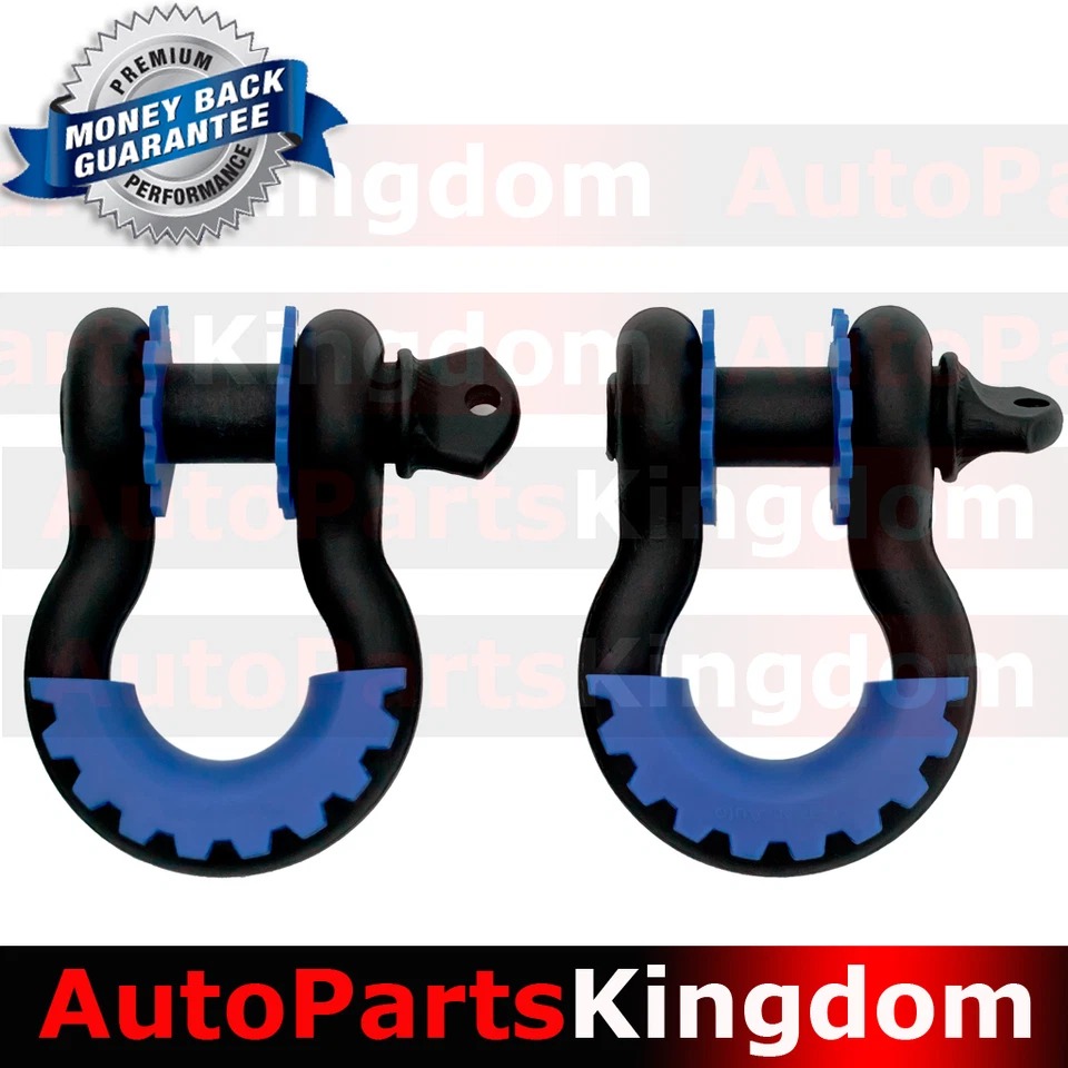 1 Pair 3/4" Black 4.75 ton D-ring Shackle+Blue Isolator Washers Silencer Clevis - Image 1 of 1