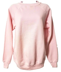 Vintage BLANK Crew Sweatshirt M Reglan Solid Baby Pink Long Sleeve Hanes Her Way - Picture 1 of 6