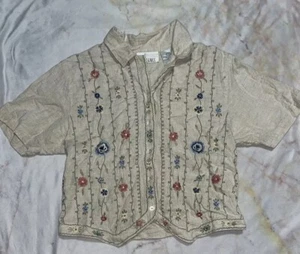 Vtg Y2K Casey & Max Embroidered Women’s Top Linen Blend Size M Floral Cottage - Picture 1 of 8