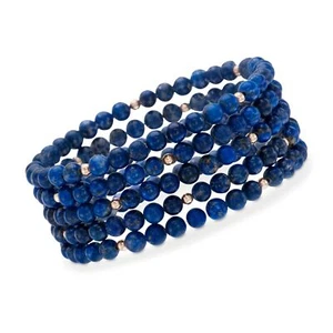 Blue Lapis Jewelry Set: 5 Bead Stretch Bracelets with 14kt Yellow Gold - Picture 1 of 4