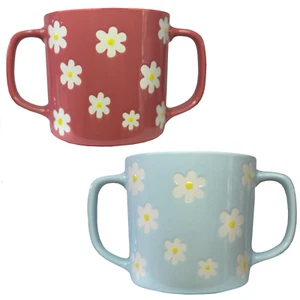 Boscul Two Handled Mug Cup Flower Disability Aid Weak Grip Double Hand Marked - Picture 1 of 9