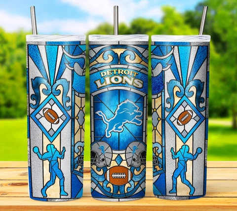 20oz Detroit Lions tumbler with box, lid and straw Cover