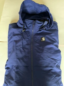 Vintage 90s Y2K Carhartt Blue Zip All-Weather Vented Hooded Jacket XL Mw7 - Picture 1 of 5