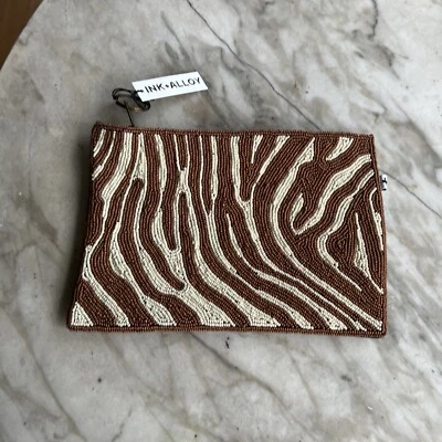 INK + ALLOY Small Round Seed Bead Beaded Cheetah Print Coin Purse Zip Around NWT - Image 1 of 4