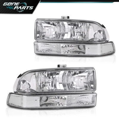 Fit For 1998-2005 Chevy Blazer S10 Chrome Clear Corner Headlights Bumper Lamps - Image 1 of 4