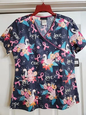 Cherokee Women's Mock Wrap Printed Scrub Top, CK614 SZ Small. NWT!! - Image 1 of 3