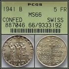 1941-B Schweiz Confeder Jubiläum 5 Franken Silbermünze PCGS MS66 Edelstein Unc OGL