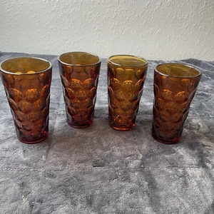 VTG Imperial Provincial Heavy Dark Amber Thumbprint Tumblers - Set of (4) Rare - Picture 1 of 9