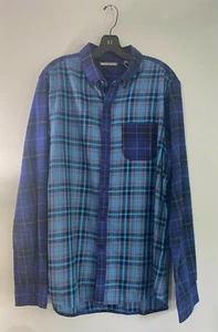 NUEVA Camisa Michael Bastian $148 Azul Negro Gris Aqua Cuadros Algodón Grande L - Imagen 1 de 5