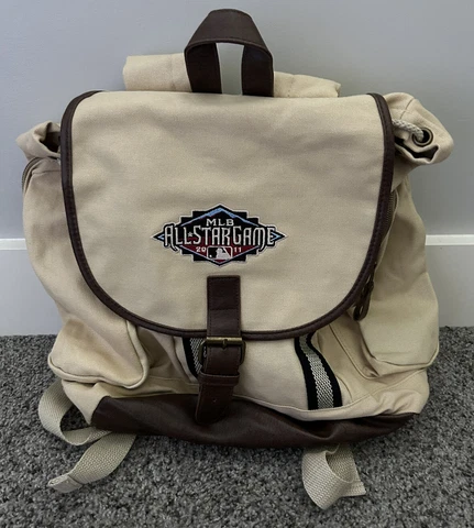2011 MLB All-Star Game Collectors Backpack Tan Canvas Leather Bronze Buckle RARE Cover
