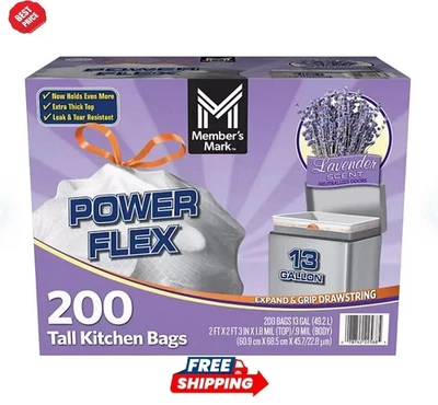 Member's Mark Power Flex 13-Gallon Tall Kitchen Trash Bags Lavender 200 ct - Image 1 of 4