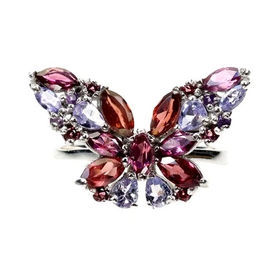 Anillo de plata de ley 925 marquesa Mozambique granate tanzanita piedras preciosas joyería Foto 1 de 4