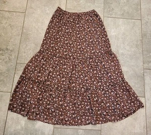 Aerie Brown Floral Tiered Pull On Maxi Skirt Sz S Cottagecore Prarie Festival - Picture 1 of 9