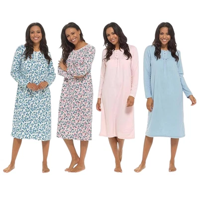 KRAFTD Women’s Long Sleeve Nightdress – Soft & Warm Ladies Nightie with Floral or Plain