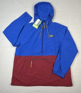 LL Bean Mountain Classic Anorak Men Sz XL Color-Block Blue Burgundy Jacket - Picture 1 of 9