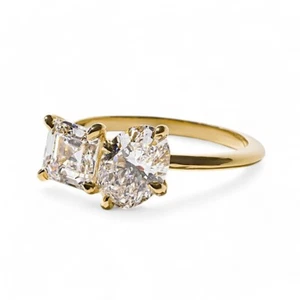 Wedding Toi Et Moi Diamond Ring 2.30 Ct IGI Lab Grown Oval Cut 18k Yellow Gold - Picture 1 of 12