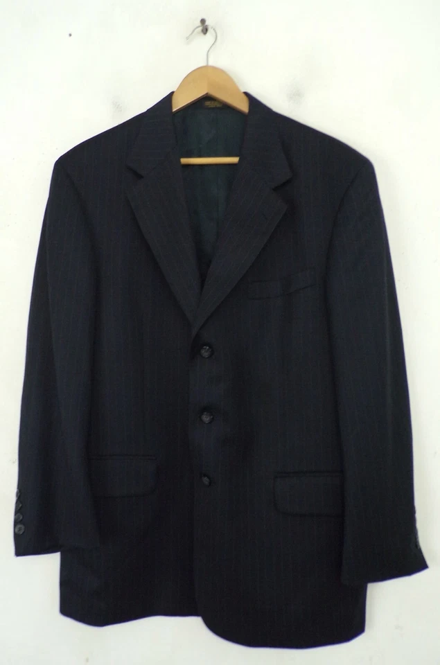 OSCAR DE LA RENTA Mens Size 44R Black Pinstriped 100% Wool Blazer Sport Coat - Image 1 of 4