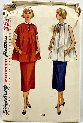 1953 Simplicity Sewing Pattern 4560 Womens 2-Pc Maternity Dress Sz 12 Vntg 13007 - Image 1 of 2