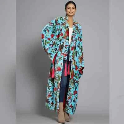 Jaqueta longa OFMD tecido banyan veludo estampado quimono algodão roupão de veludo - Imagem 1 de 4