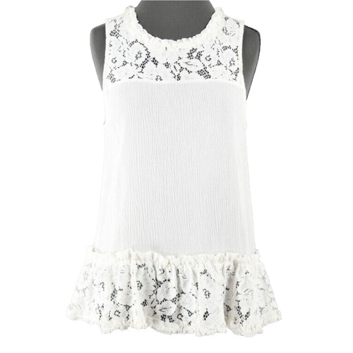 OFF WHITE Top RO & DE taglia S bianco sporco pizzo spalle peplo cotone rayon nylon