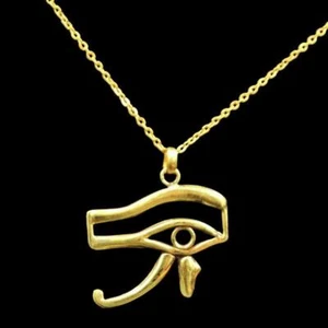 Cute Handmade Golden Brass Pendant Necklace of "Ancient Egyptian Eye of Horus" - Picture 1 of 4