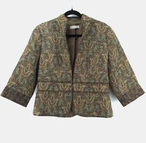 Vintage Twee Coldwater Creek Tweed Woven Art Tapestry Bolero Blazer Jacket 12 - Picture 1 of 17