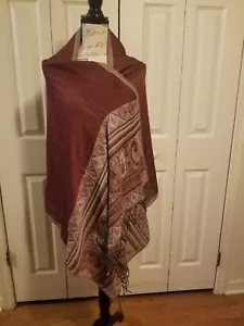 West Loop Rechteck Schal Halstuch Stola Mauve Paisley Fransen 68" + 4" Fransen X 27" EUC - Bild 1 von 5