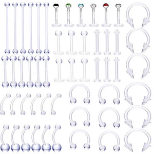 54PCS Clear Piercing Retainer Septum Nose Studs Lip Ear Tongue Rook Daith Rings - Picture 1 of 10