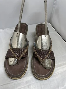 Indigo by Clarks Brown Braided Leather Espadrille Slip on Sandal Heels sz 10 - Picture 1 of 6