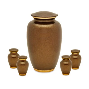 Set of Brown & Gold Aluminum Cremation Urns for Ashes - Adult & 4 Keepsakes - Bild 1 von 3
