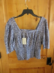 UNIVERSAL THREAD SIZE L DITSY FLORAL PEASANT TOP SQ NECK SMOCK WAIST NAVY WHITE - Picture 1 of 5