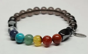 Natural Gemstone Smokey Quartz And 7 Chakra With Hematite Beaded Bracelet - Picture 1 of 7