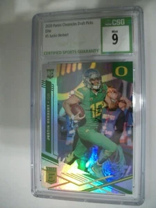 JUSTIN HERBERT 2020 Panini Chronicles Draft Picks Elite Green #5 CSG MINT 9 RC - Picture 1 of 1