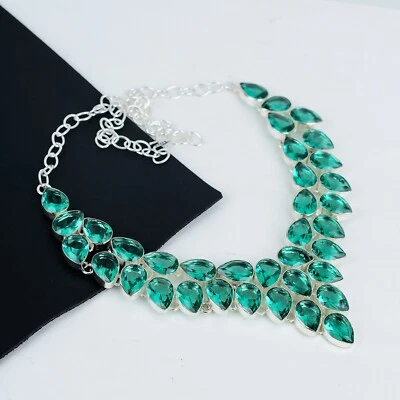 Aqua Apatite Gemstone 925 Sterling Silver Jewelry Necklace Christmas Day Gifts - Image 1 of 4