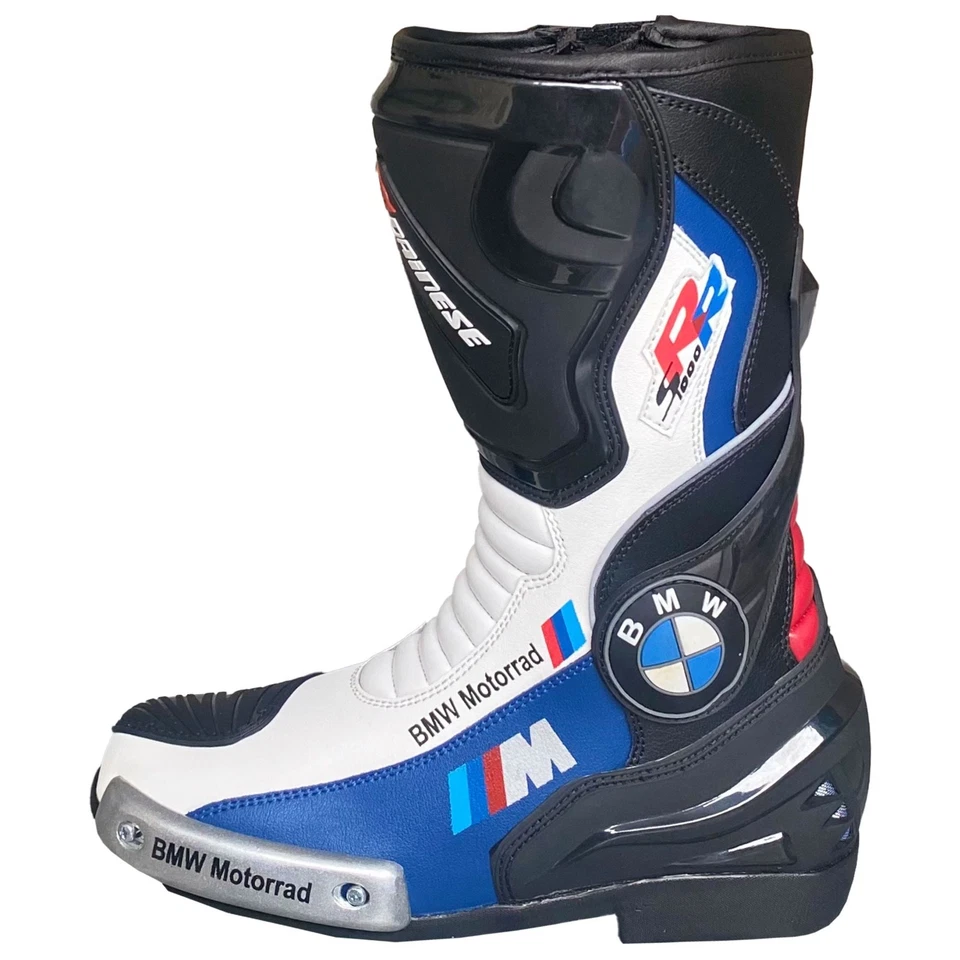 Botas de cuero BMW Motorrad S1000RR M Series azul blanco negro moto carreras Foto 1 de 4