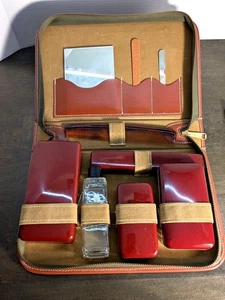 Kit toelettatura uomo vintage set da barba con specchio e pettine in custodia di pelle - Foto 1 di 18