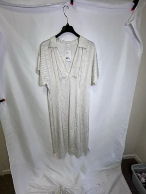 Vestido estilo camisa H&M, cuello en V, cuello, midi blanco/rayas nuevo con etiquetas talla 2XL Foto 1 de 4