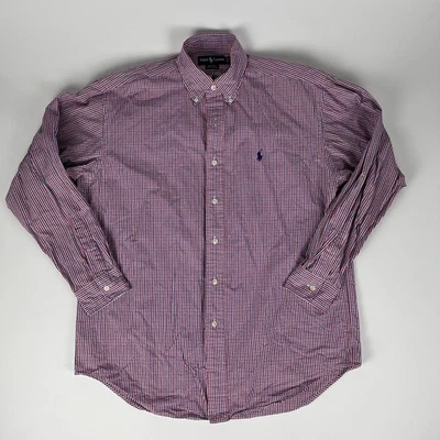 Camisa Ralph Lauren Para Hombre Mediana Blake Roja Blanca Azul Manga Larga Con Botones Foto 1 de 4