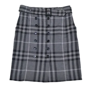 Burberry London Nova Check Gray Wool Belted Skirt Size UK 8 US 6 - Picture 1 of 8