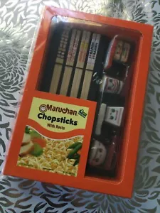 Wooden Chopsticks With Rests Maruchan Set Of 4 Ramen Noodles Multi Color New - Picture 1 of 6
